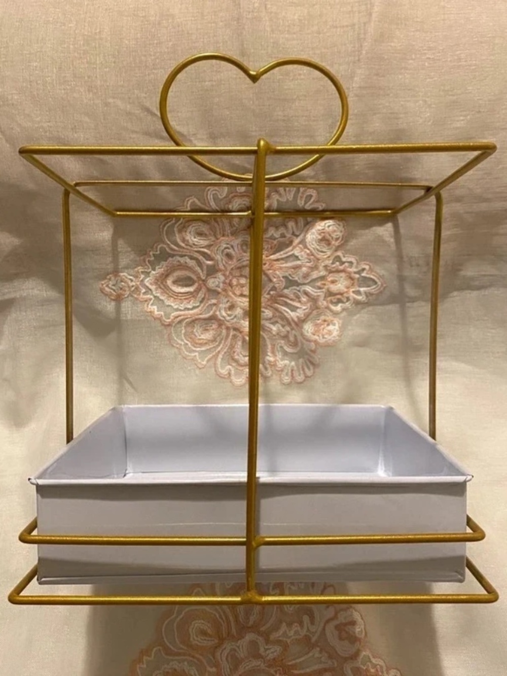 Gold Heart Wire Decorative Tray Basket